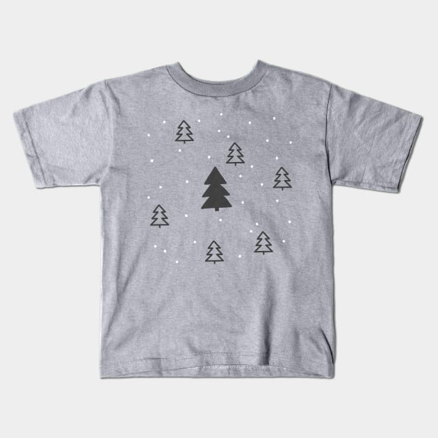 Snowy Forest Blush Kids T-Shirt by Vaeya